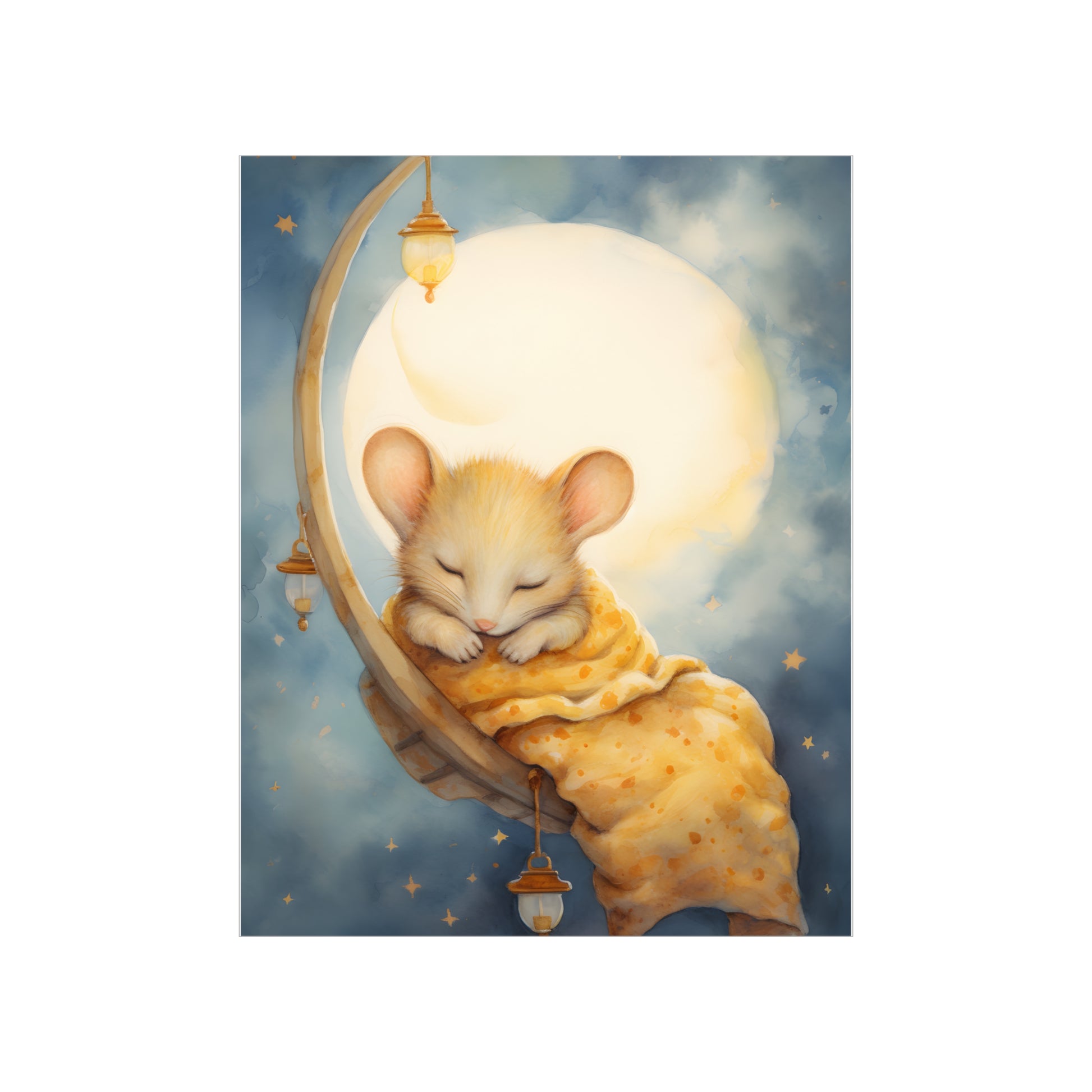 Sleeping little mouse and the moon, Cute sleeping Mouse, Nursery Decor, Kids room decor, stars, moon, sleeping animals Nursery Art, Watercolors, Nursery Wall Art - CosmicDeva