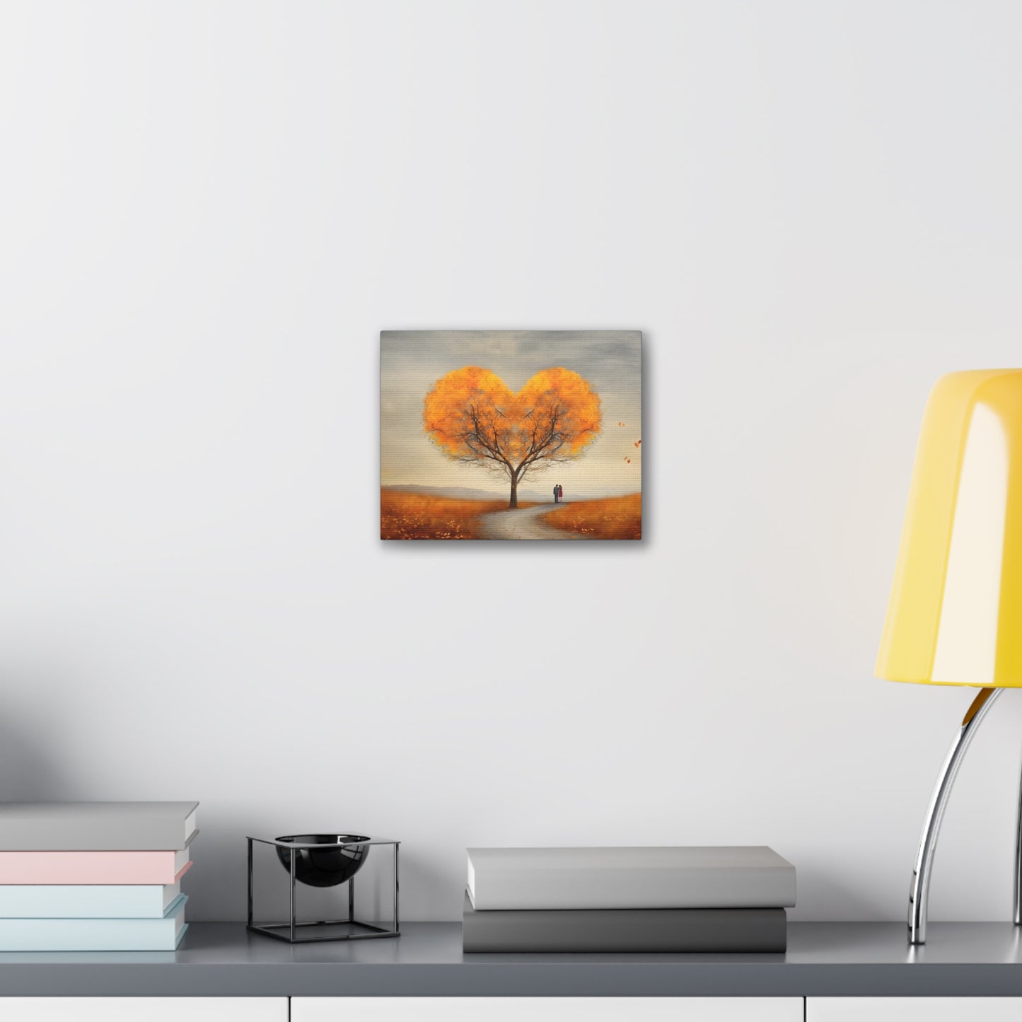 Landscape Of Heart Shaped Tree in Fall with two Lovers Canvas Stretched, 0.75" - CosmicDeva