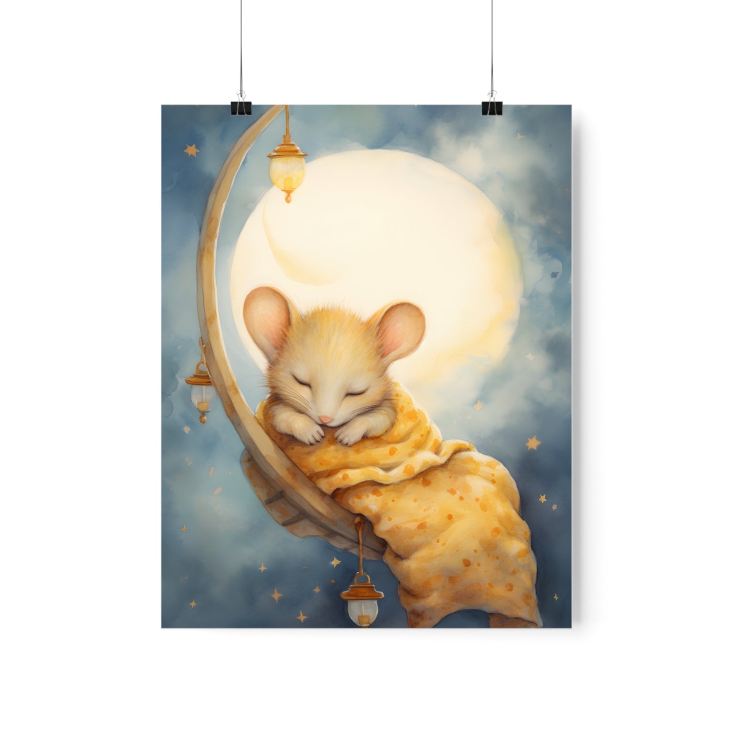 Sleeping little mouse and the moon, Cute sleeping Mouse, Nursery Decor, Kids room decor, stars, moon, sleeping animals Nursery Art, Watercolors, Nursery Wall Art - CosmicDeva