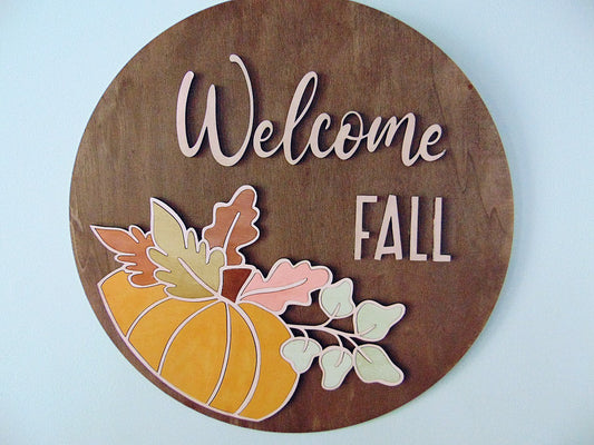 Welcome Fall Pumkin Door Hanger, MADE TO ORDER - Welcome Fall Sign