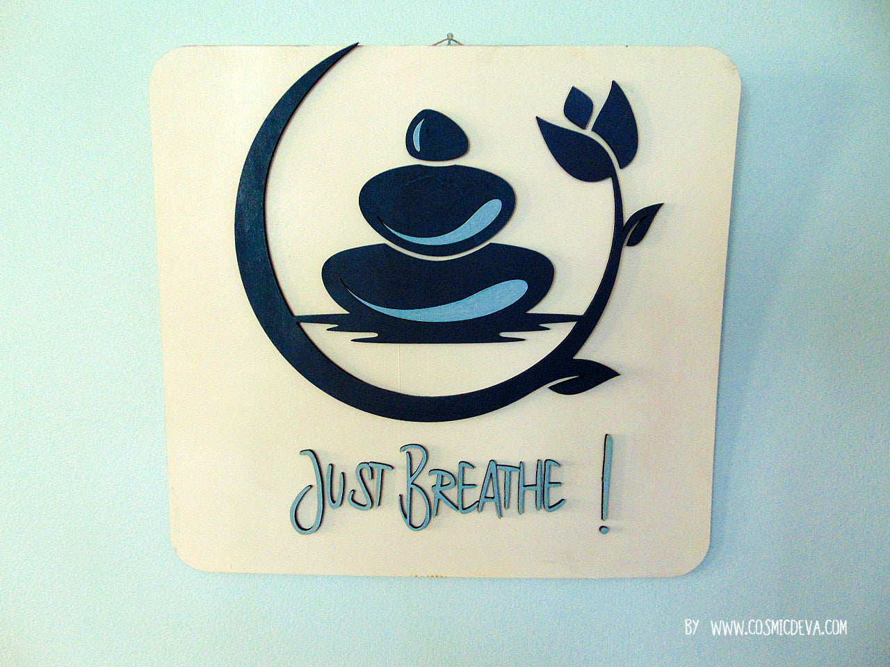 W-025 Yoga Zen Stone "Just Breathe" Wall Décor Hanger