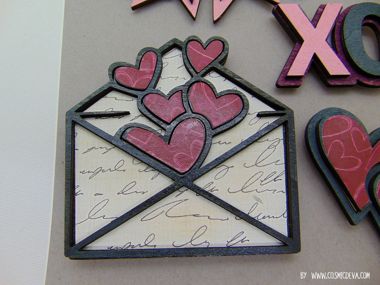 Set of 4 Handmade Wooden Refrigerator Magnets - Love & Valentine's Day Design