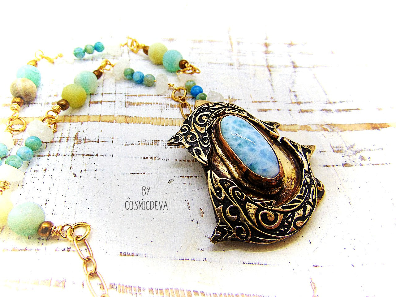 Larimar Dolphin store Bronze Necklace, Dolphin Spirit Animal Larimar Bronze Necklace